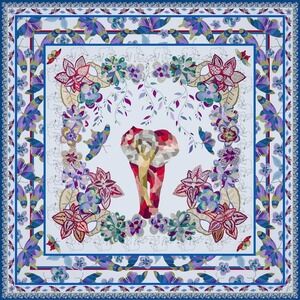 Silk'n Soie 100% Silk Scarf Elephant Butterfly Floral Hand Rolled 35x35